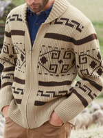 Vêtements Cardigan Pulls Hommes Cardigans Casuel Géométrique Manches Longues À La Mode Kaki Gris