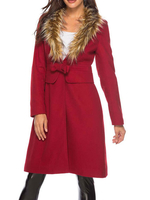 Vêtements dextérieur pour femme col en V arcs décontracté ceinture bordeaux hiver manteau en fausse fourrure