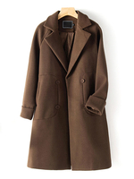Vêtements dextérieur pour femme Poches à col rabattu Manteau portefeuille marron café décontracté