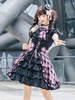 Vêtements didole Lolita JSK Robe Balck Plaid Print Pattern Ruffles Bows Sweet Lolita Jumper Jupes