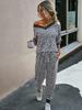 Vêtements dintérieur pour femmes 2 pièces à manches longues col en V en fibres de coton imprimé léopard à lintérieur