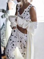 Vêtements dintérieur pour femmes 2 pièces blanc sans manches en coton polyester motif étoiles tenue à la maison