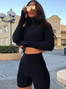 Vêtements dintérieur pour femmes 2 pièces couleur unie manches longues col rabattu fibres de coton intérieur