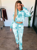 Vêtements dintérieur pour femmes 2 pièces gris à capuche en fibres de coton Tie Dye