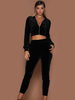 Vêtements dintérieur pour femmes 2 pièces noir à manches longues en coton polyester Sexy Home Wear