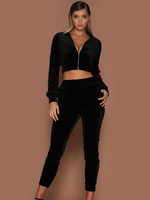 Vêtements dintérieur pour femmes 2 pièces noir à manches longues en coton polyester Sexy Home Wear