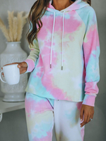 Vêtements dintérieur pour femmes 2 pièces rose à manches longues en coton polyester Tie-Dye Home Wear