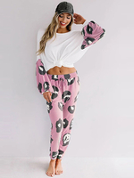 Vêtements dintérieur pour femmes 2 pièces rose bijou cou manches longues polyester vêtements de maison