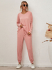 Vêtements dintérieur pour femmes 2 pièces rose col bijou à manches longues en coton