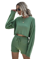 Vêtements dintérieur pour femmes 2 pièces vert à manches longues en coton polyester