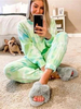 Vêtements dintérieur pour femmes 2 pièces vert menthe à manches longues en coton polyester