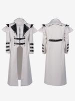 Vêtements de banquet de palais médiéval blanc coupe-vent long avec fente à fermeture éclair vêtements de performance sur scène