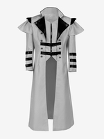 Vêtements de banquet de palais médiéval gris coupe-vent long avec fente à fermeture éclair vêtements de performance sur scène