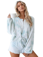 Vêtements de détente pour femmes 2 pièces bleu à manches longues imprimé 3D Polyester Coton Outfit Home Wear