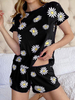 Vêtements de détente pour femmes 2 pièces imprimé à manches courtes col bijou en fibres de coton maillot de bain sport pyjama caraco