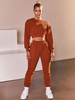 Vêtements de détente pour femmes 2 pièces orange à manches longues en polyester et coton