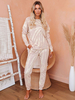 Vêtements de détente pour femmes 2 pièces rose à manches longues col bijou polyester coton tenue de maison