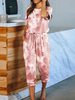 Vêtements de détente pour femmes 2 pièces rose à manches longues col bijou polyester coton tenue de maison