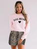 Vêtements de détente pour femmes 2 pièces rose à manches longues col bijou polyester imprimé léopard vêtements de maison