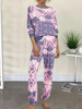 Vêtements de détente pour femmes 2 pièces rose à manches longues en coton polyester tenue académique à la maison