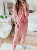 Vêtements de détente pour femmes 2 pièces rose col asymétrique à manches longues en polyester coton tenue de maison