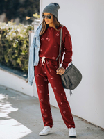 Vêtements de détente pour femmes 2 pièces sport imprimé à manches longues col bijou polyester costume pull décontracté
