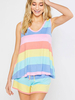 Vêtements de détente pour femmes Maillot de bain 2 pièces imprimé sans manches col bijou en polyester Nouveau pyjama rayé