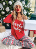 Vêtements de détente pour femmes Pantalon noir 2 pièces à manches longues T-shirt rouge Polyester Coton Home Wear