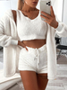 Vêtements de détente pour femmes Veste cardigan 3 pièces de couleur unie Costume en peluche Soutien-gorge non rembourré en polyester