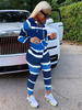 Vêtements de sport 2 pièces ensembles rayé motif imprimé Polyester à capuche à manches longues haut pantalon long femmes tenue de sport