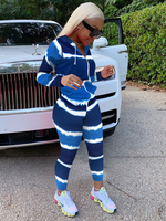 Vêtements de sport 2 pièces ensembles rayé motif imprimé Polyester à capuche à manches longues haut pantalon long femmes tenue de sport