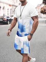 Vêtements de sport blanc hommes 2 pièces imprimées bleu courtes manches courtes