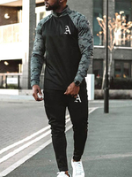Vêtements de sport homme 2 pièces bloc de couleurs manches longues col montant noir
