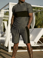 Vêtements de sport hommes 2 pièces bloc de couleurs manches courtes col rond noir