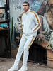 Vêtements de sport hommes 2 pièces bloc de couleurs manches longues col montant blanc or