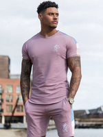 Vêtements de sport hommes 2 pièces imprimées manches courtes col rond lavande