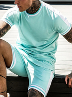 Vêtements de sport hommes 2 pièces manches courtes col rond bleu ciel clair