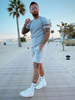 Vêtements de sport hommes 2 pièces manches courtes col rond gris clair