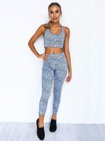 Vêtements de sport léopard bleu pour femmes Vêtements de Yoga Polyester sans manches Yoga Ensemble de 2 pièces Vêtements dentraînement sexy extensibles