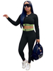 Vêtements de sport pour femmes Vêtements de yoga Polyester lettres noires imprimées à manches longues Vêtements dentraînement sexy extensibles
