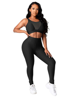 Vêtements de sport pour femmes Vêtements de yoga Polyester noir sans manches Vêtements dentraînement sexy extensibles