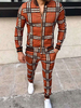 Vêtements de sport pour hommes 2 pièces à carreaux à manches longues et col montant marron café