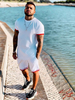 Vêtements de sport pour hommes 2 pièces à manches courtes et col bijou blanc