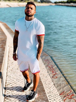 Vêtements de sport pour hommes 2 pièces à manches courtes et col bijou blanc