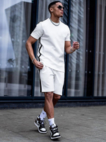 Vêtements de sport pour hommes 2 pièces à manches courtes et col bijou blanc