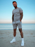 Vêtements de sport pour hommes 2 pièces à manches courtes et col bijou gris clair