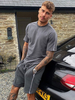 Vêtements de sport pour hommes 2 pièces à manches courtes et col bijou gris clair