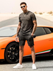 Vêtements de sport pour hommes 2 pièces à manches courtes et col bijou gris foncé