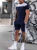 Vêtements de sport pour hommes 2 pièces à manches courtes et col bijou marine foncé