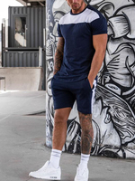 Vêtements de sport pour hommes 2 pièces à manches courtes et col bijou marine foncé